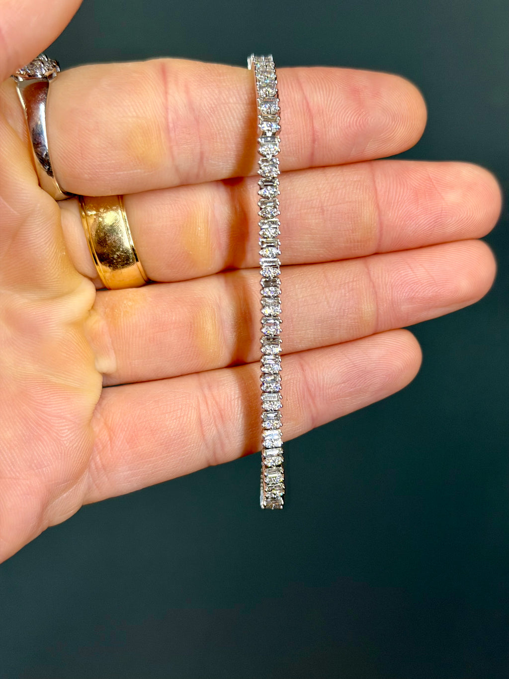 Baguette and Round-Cut Natural Diamond Tennis Bracelet 3 cttw 14k White Gold