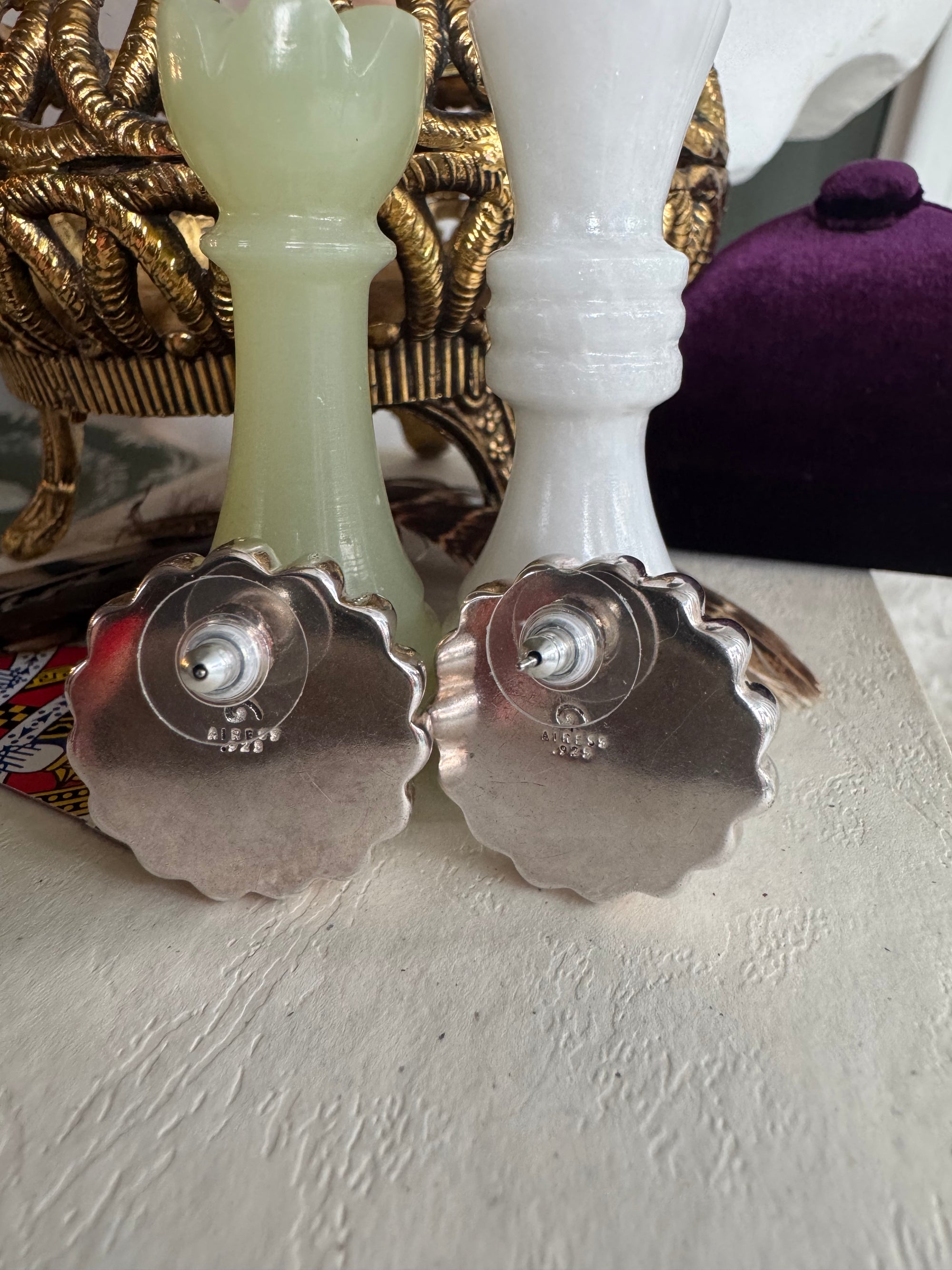 Vintage 925 Sterling Silver Beaded Dome Earrings