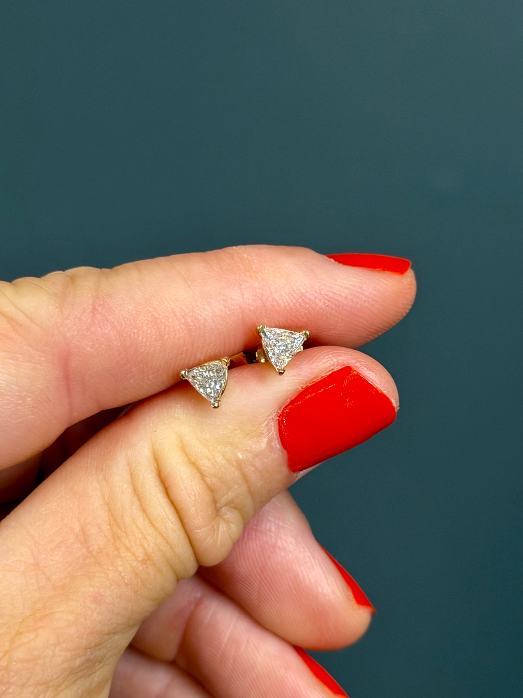 14k Yellow Gold Trillion Cut Natural Diamond Stud Earrings