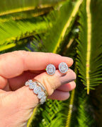 14k White Gold Natural Diamonds Halo Stud Earrings