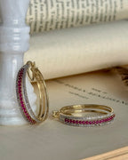Vintage 14k Yellow Gold Natural Ruby & Diamond Hoops