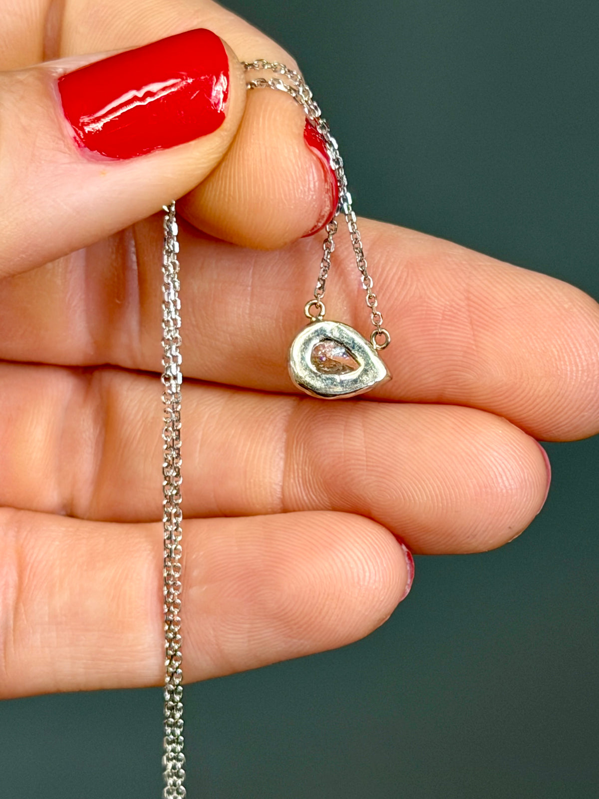 Natural Diamond Pear-Cut Halo Necklace 14k White Gold