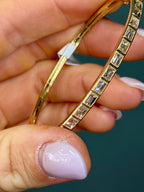 14k Yellow Gold Emerald Cut Natural Diamond Bangle Bracelet