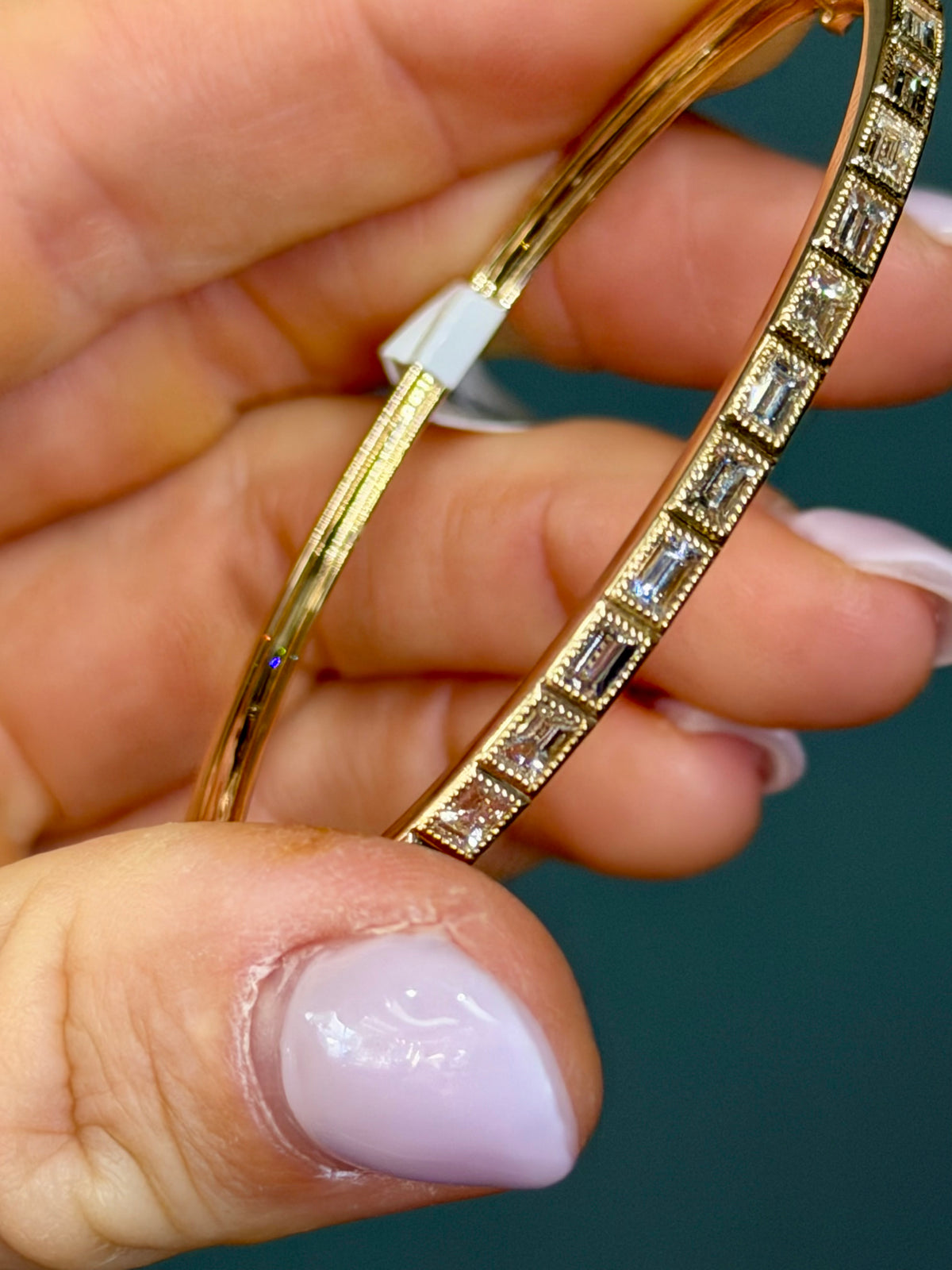 14k Yellow Gold Emerald Cut Natural Diamond Bangle Bracelet