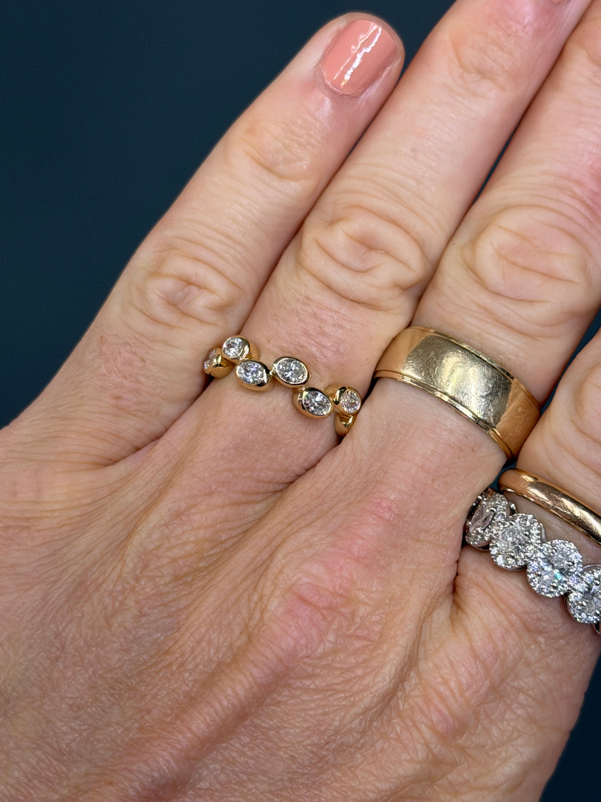 14k Yellow Gold Oval Bezel Set Natural Diamond Ring