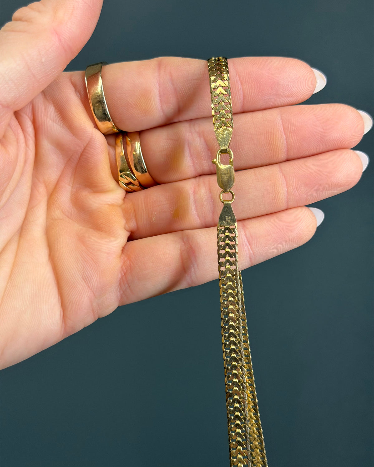 Vintage Solid 14k Yellow Gold Flat Franco Chain