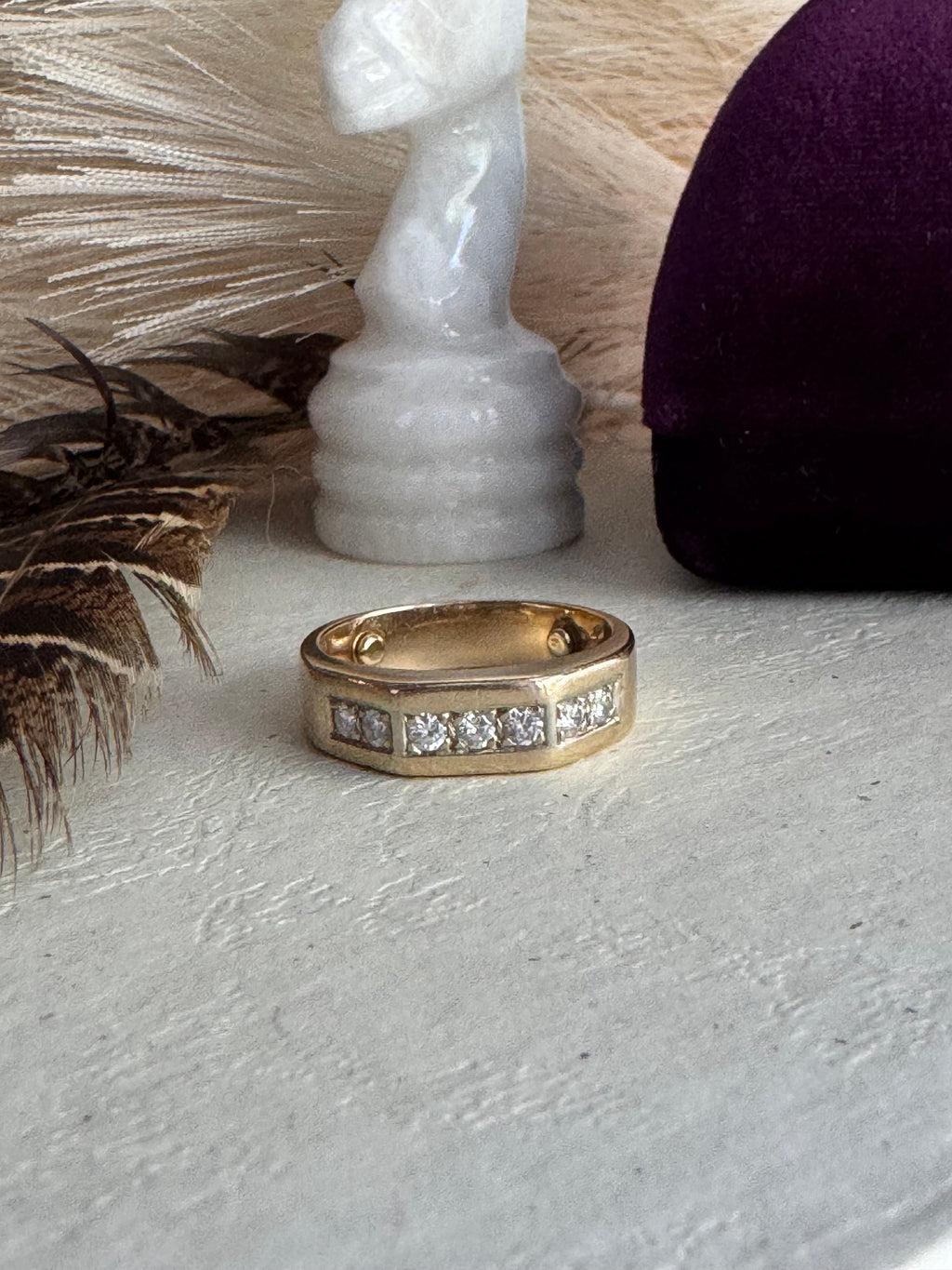Vintage 14k Yellow Gold & Diamond Channel-Set Stacking Band