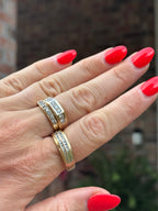 Vintage 14k Yellow Gold & Diamond Double Channel-Set Stacking Band