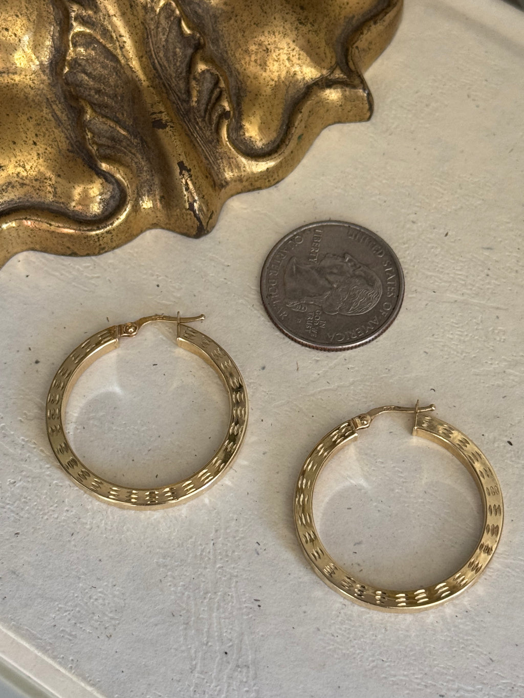 Vintage 14k Yellow Gold Hammered Hoop Earrings