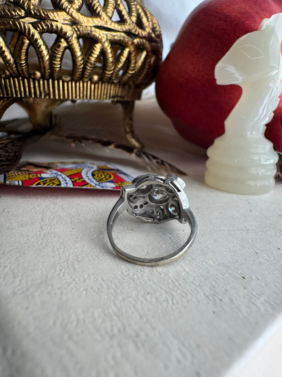 Antique 14k White Gold & Old Mine Cut Diamond Ring