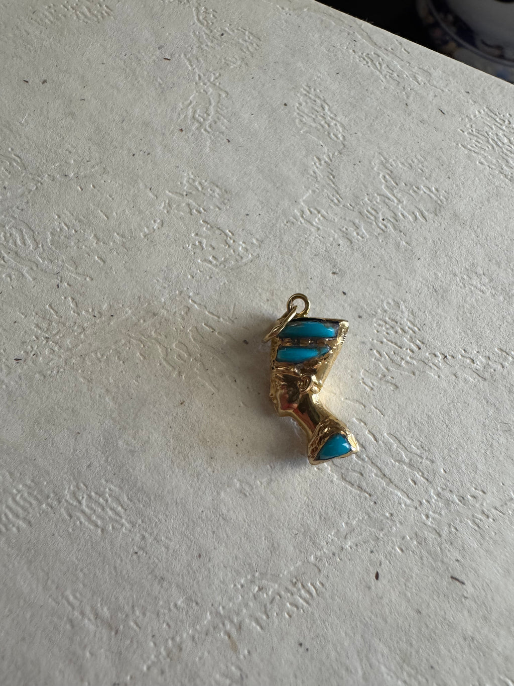 Vintage 18k Yellow Gold, Turquoise, & Lapis Nefertiti Charm