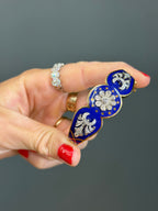 Vintage Natural Diamond and Blue Enamel Hinge Bangle 14k Yellow Gols