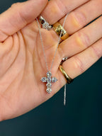 14k White Gold Natural Diamond Cross Necklace