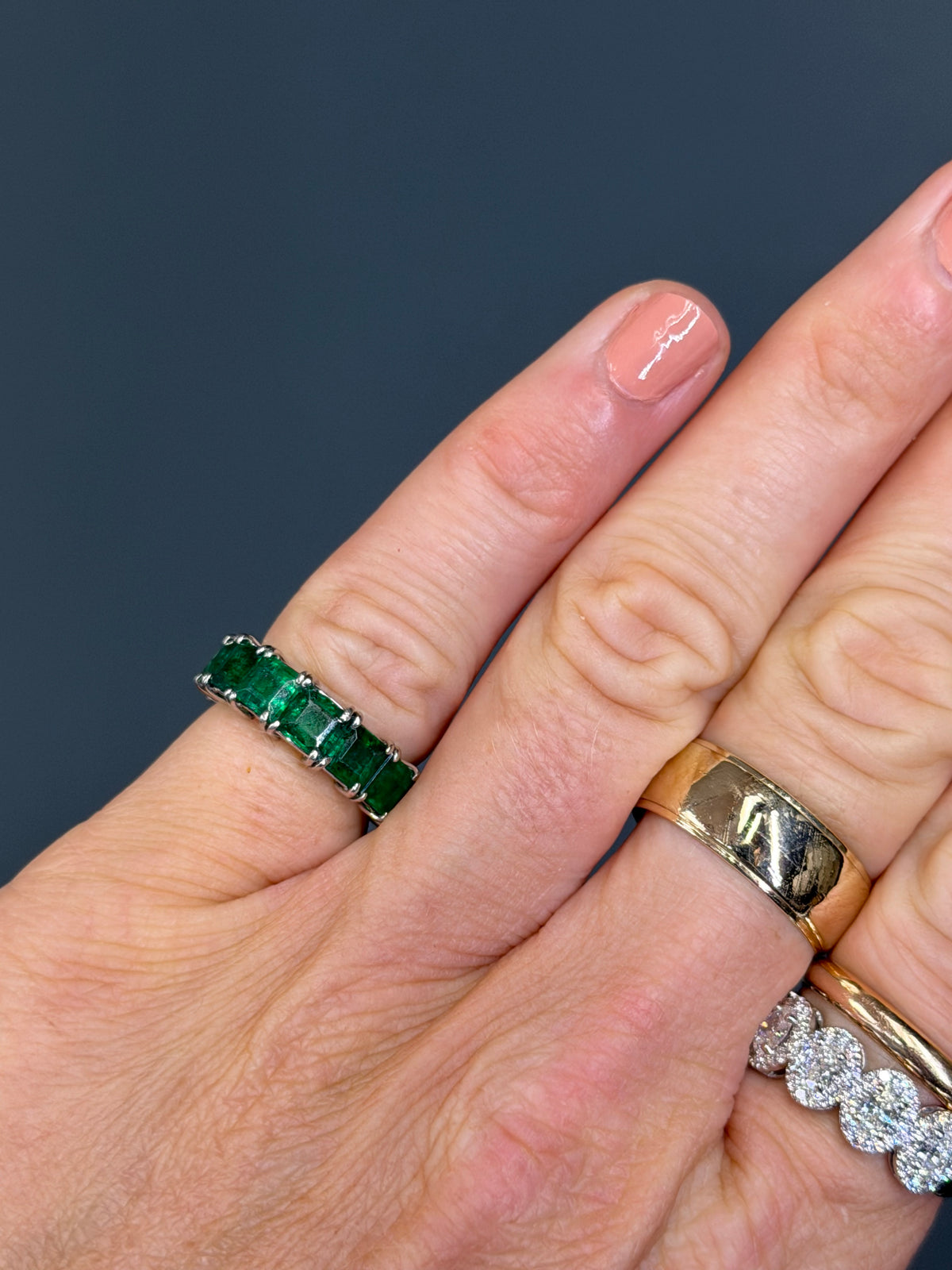 Natural Emerald Platinum Eternity Band