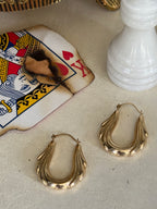 Estate 14k Yellow Gold Puffy Draped Oval Hoop Earrings