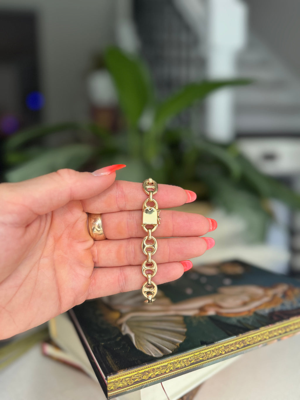 Vintage 14k Puffy Brushed Mariner Link Bracelet