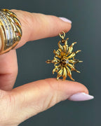 Antique 14k Yellow Gold Starburst Conversion Pendant with Old Mine Cut Diamond