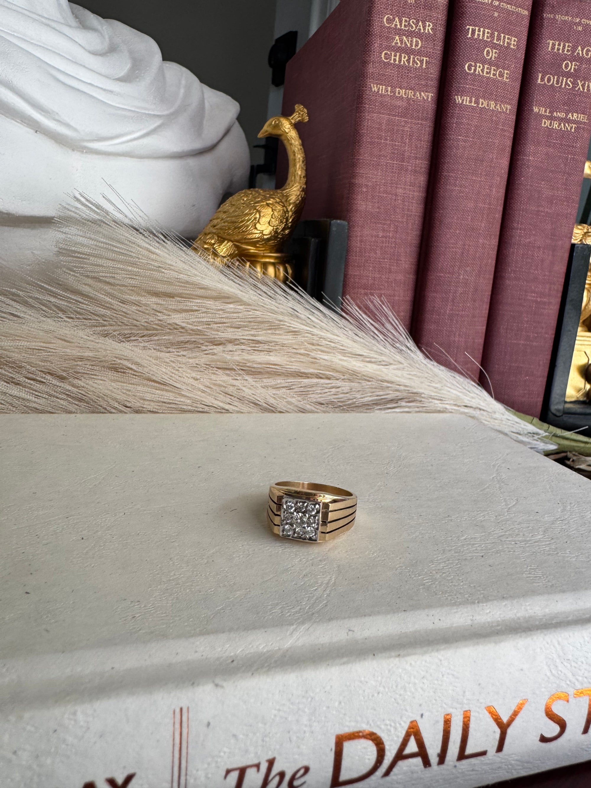 Vintage 14k Yellow & White Gold Diamond Cluster Ring