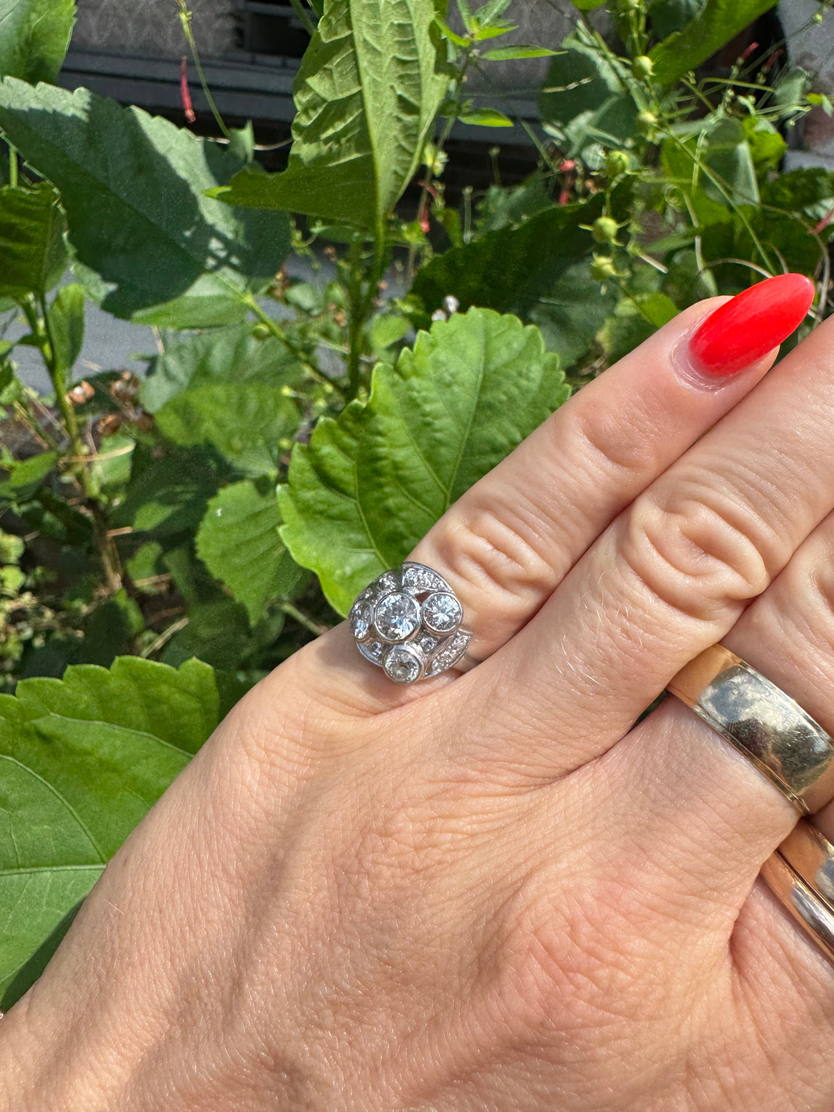 Antique 14k White Gold & Old Mine Cut Diamond Ring