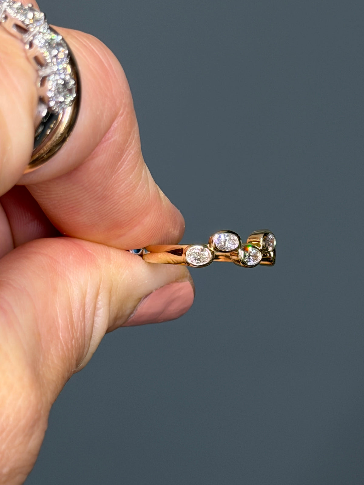 14k Yellow Gold Oval Bezel Set Natural Diamond Ring