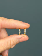 14k Yellow Gold Three-Stone Natural Diamond Huggie Hoop Earrings