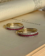 Vintage 14k Yellow Gold Natural Ruby & Diamond Hoops