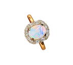 Vintage 14k Yellow Gold Natural Opal and Diamond Halo Ring