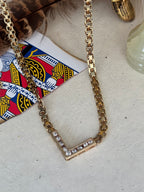 Vintage 14k Yellow Gold Bismark Chain with V-Shaped Natural Diamonds