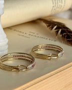 Vintage 14k Yellow Gold Natural Ruby & Diamond Hoops