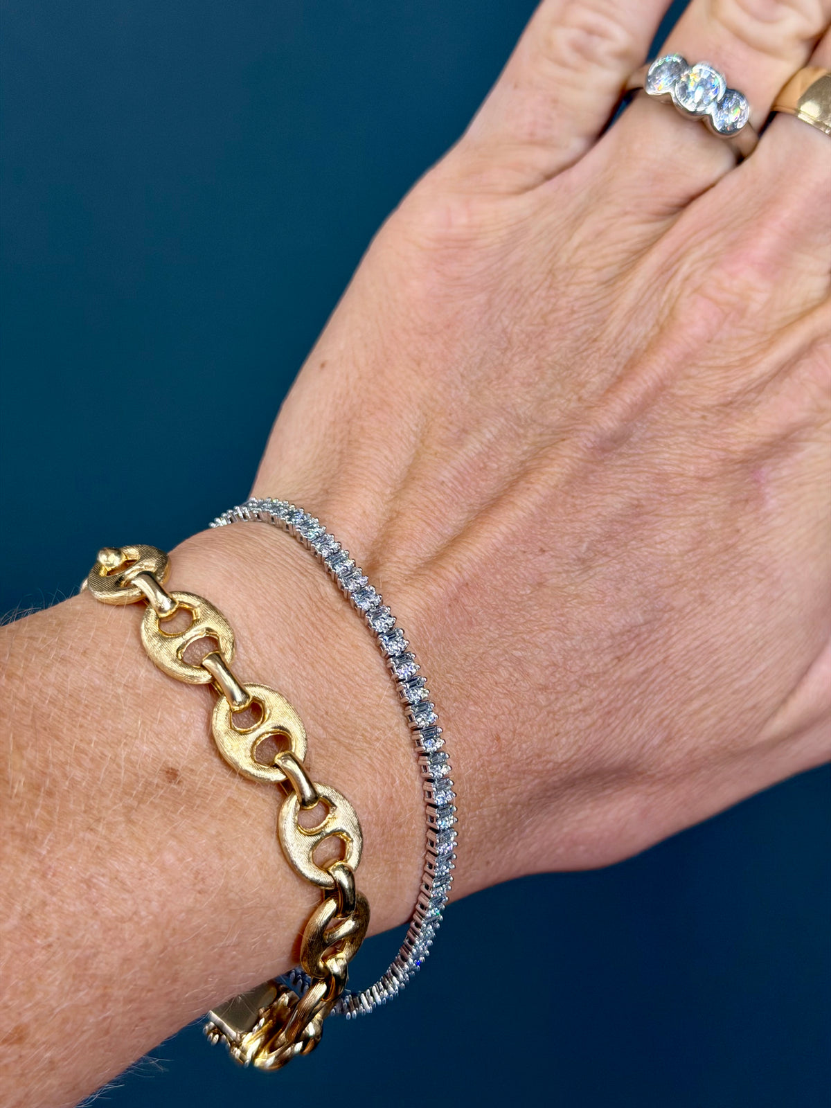 Baguette and Round-Cut Natural Diamond Tennis Bracelet 3 cttw 14k White Gold