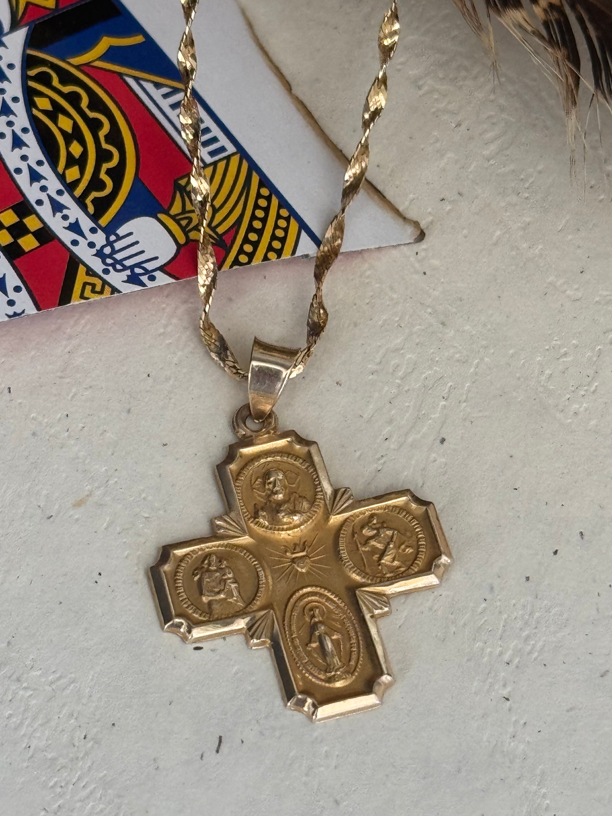 Vintage 14k Gold Sculptural Catholic 4-Way Cross