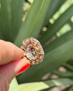 Art Deco Natural Diamond and Ruby Cabochon Target Ring