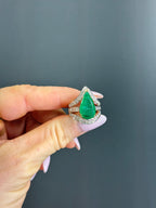 Estate Natural Pear-Cut 6.5 carat Emerald with 2 carats Natural Diamonds in 18k Yellow Gold