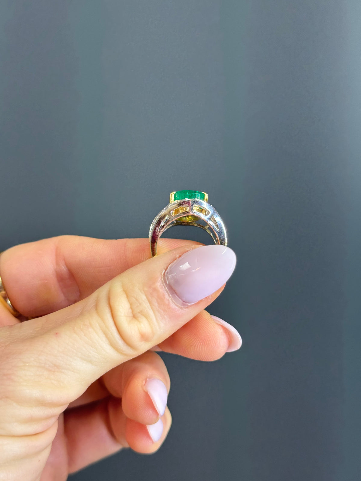 Estate Natural Pear-Cut 6.5 carat Emerald with 2 carats Natural Diamonds in 18k Yellow Gold