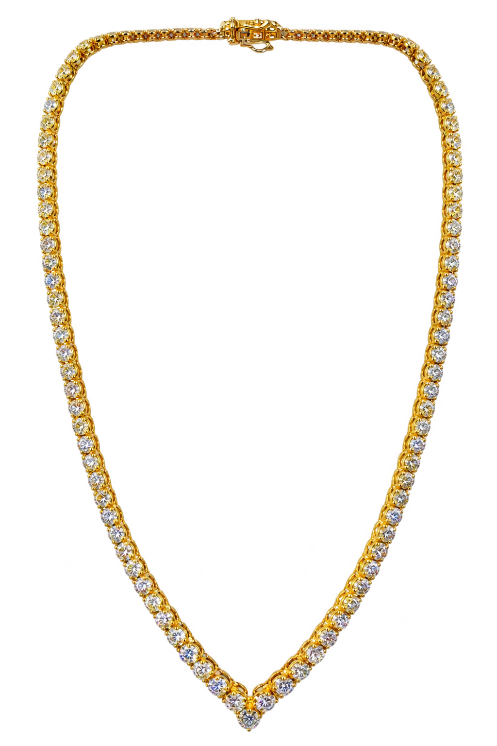 Vintage 18k Yellow Gold Riviera Natural Diamond Tennis Necklace