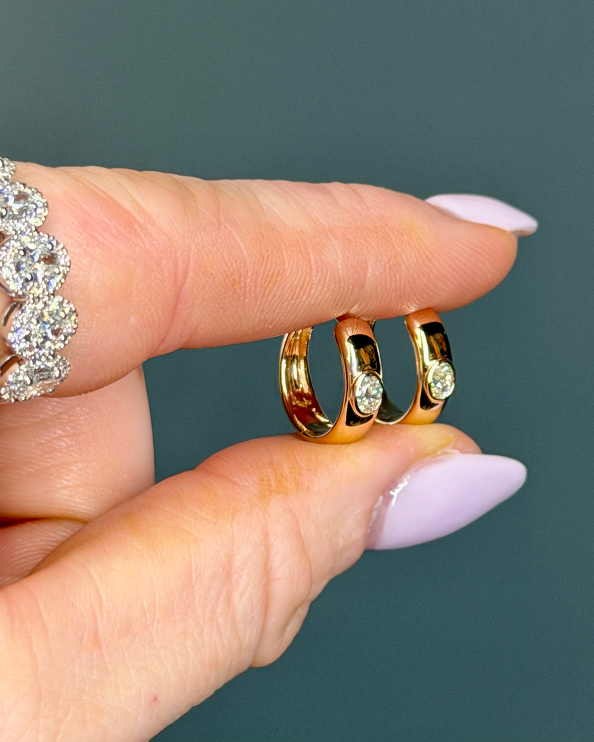 14k Yellow Gold “Daily” Natural Diamond Hoops