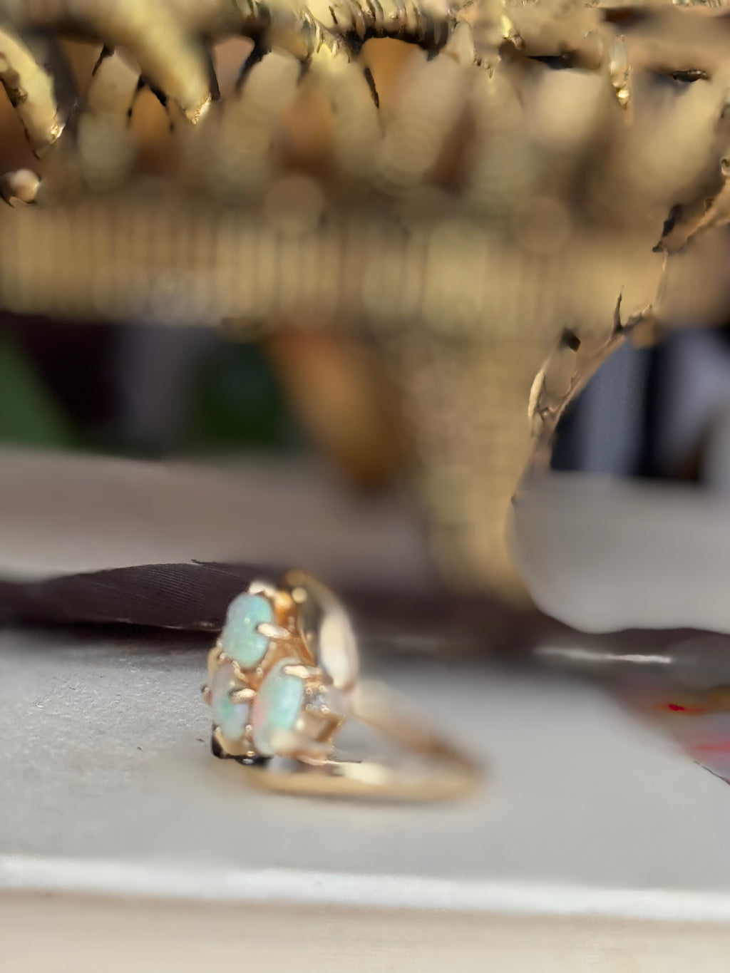 Vintage 14k and 3-stone Opal Ring
