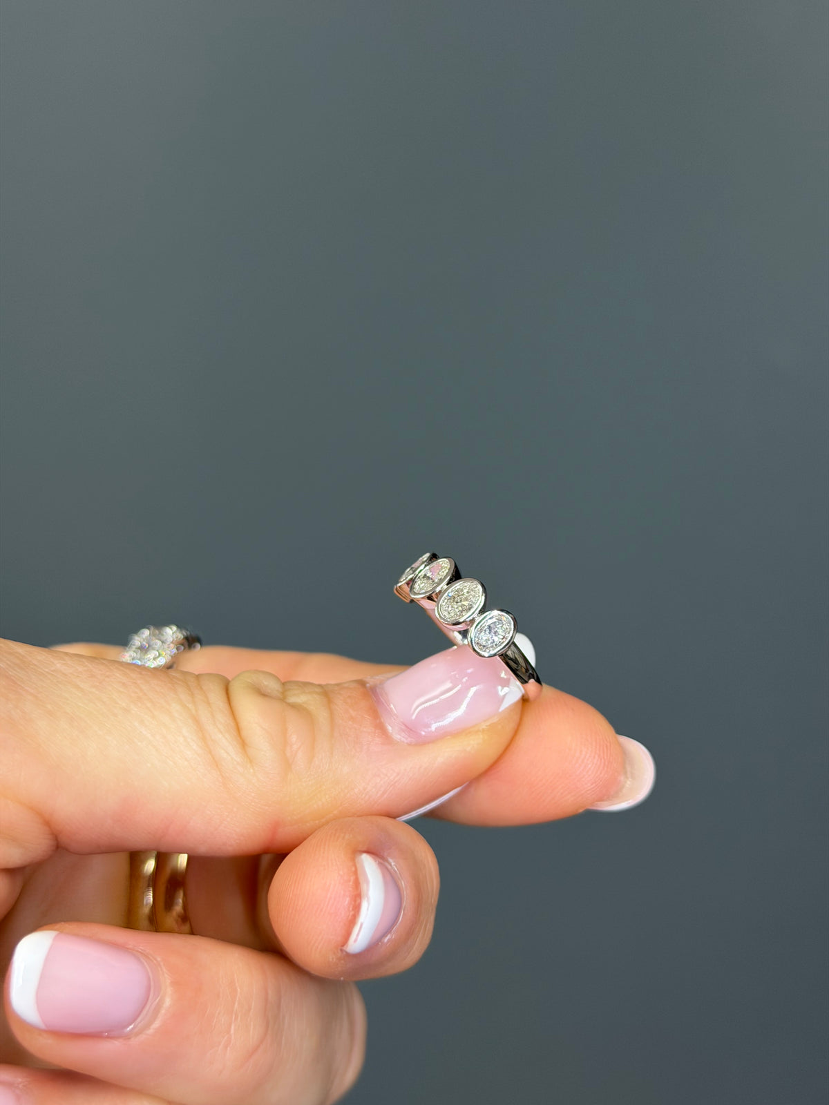 18k White Gold Five-Stone Bezel Set Natural Diamond Ring