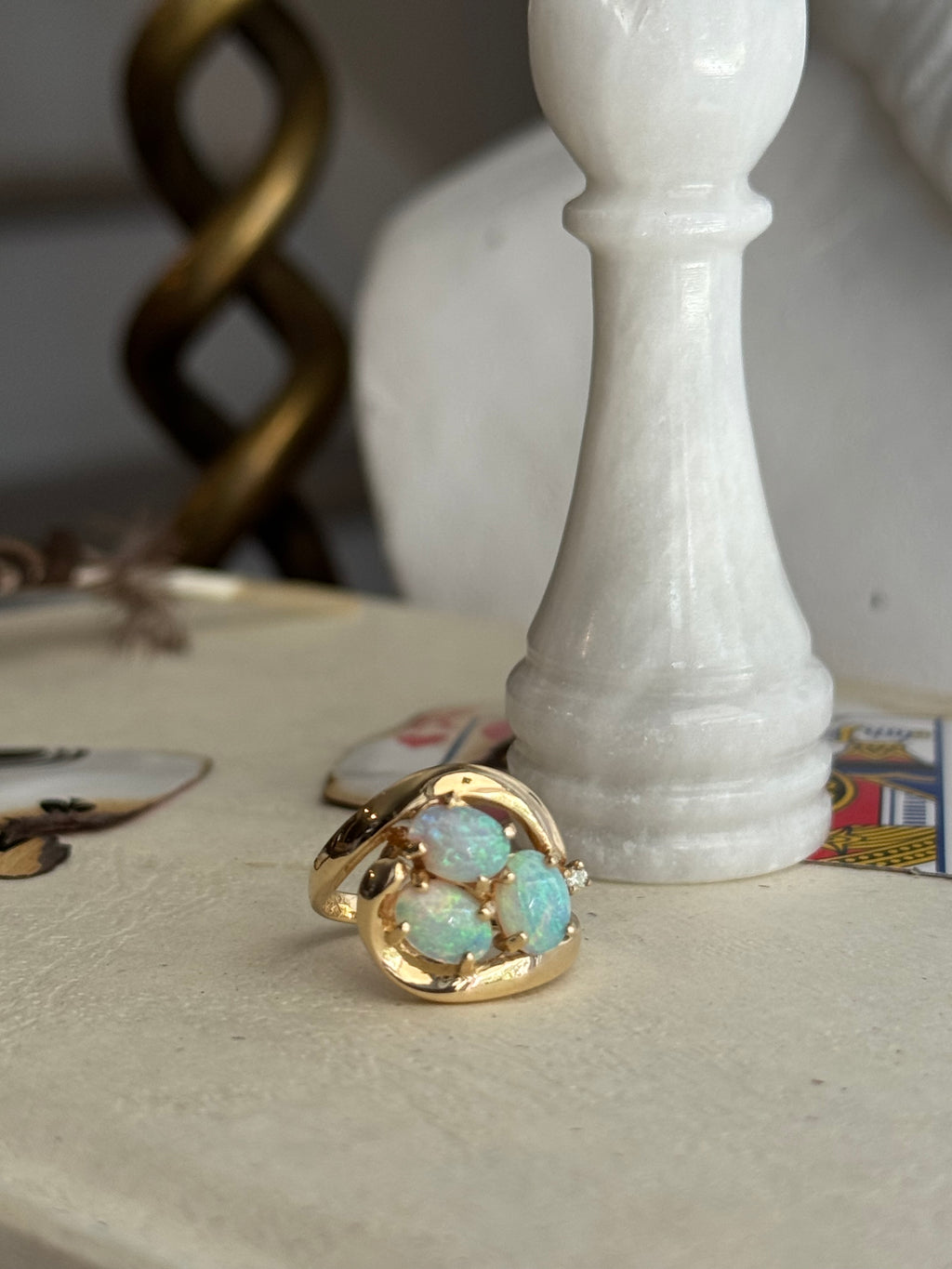 Vintage 14k and 3-stone Opal Ring