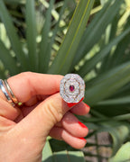 Art Deco Natural Diamond and Ruby Cabochon Target Ring