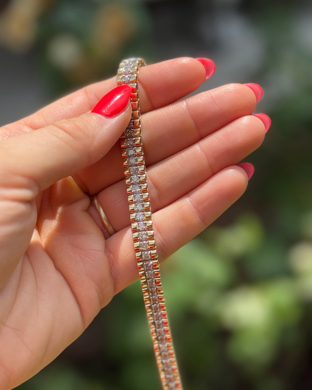 Vintage 10k Yellow Gold & Diamond Fancy Link Tennis Bracelet