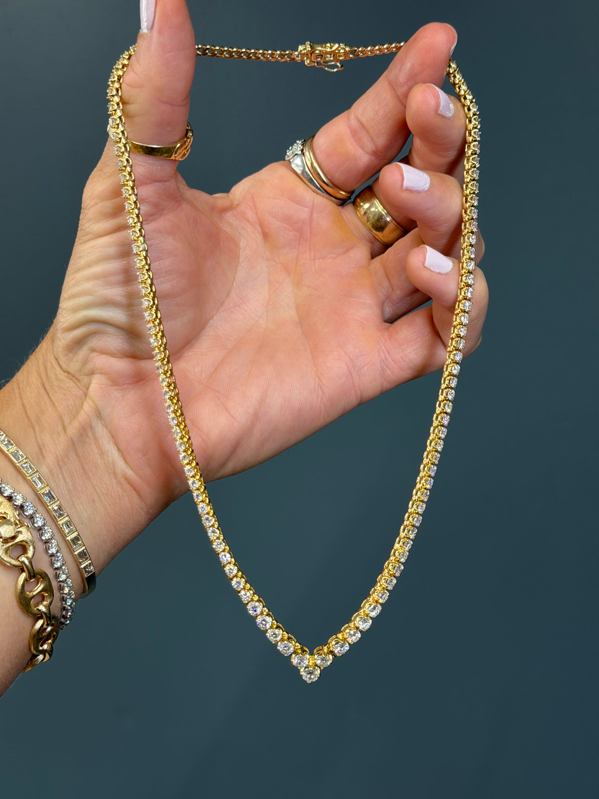 Vintage 18k Yellow Gold Riviera Natural Diamond Tennis Necklace