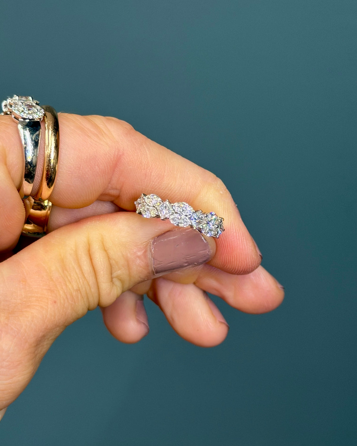 18k White Gold Half Eternity Natural Diamond Multi-Cuts Ring