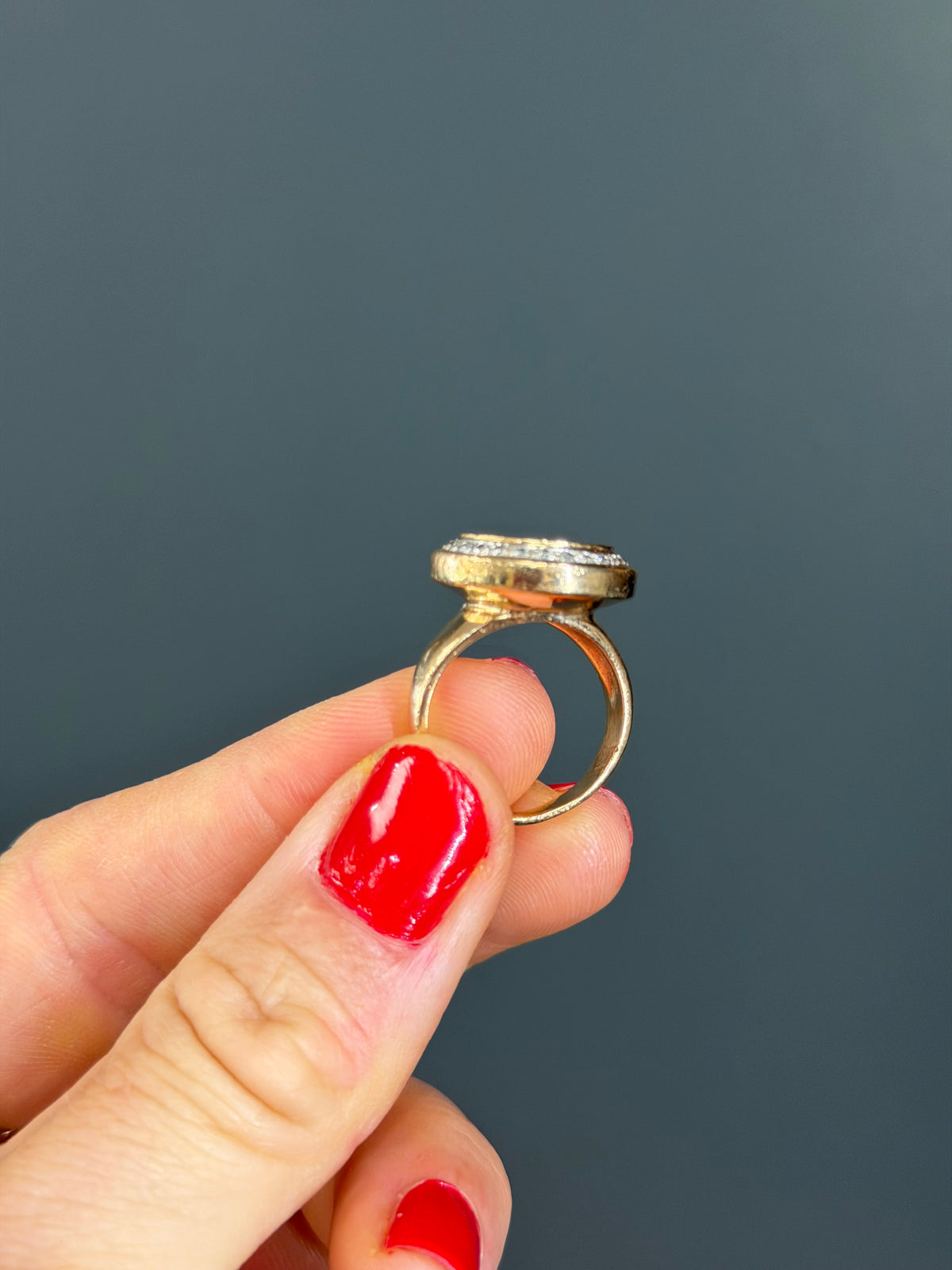 Dos Pesos 22k Coin Ring 14k Diamond Halo Bezel