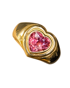14k Yellow Gold & Pink Tourmaline Vintage Heart Signet Ring