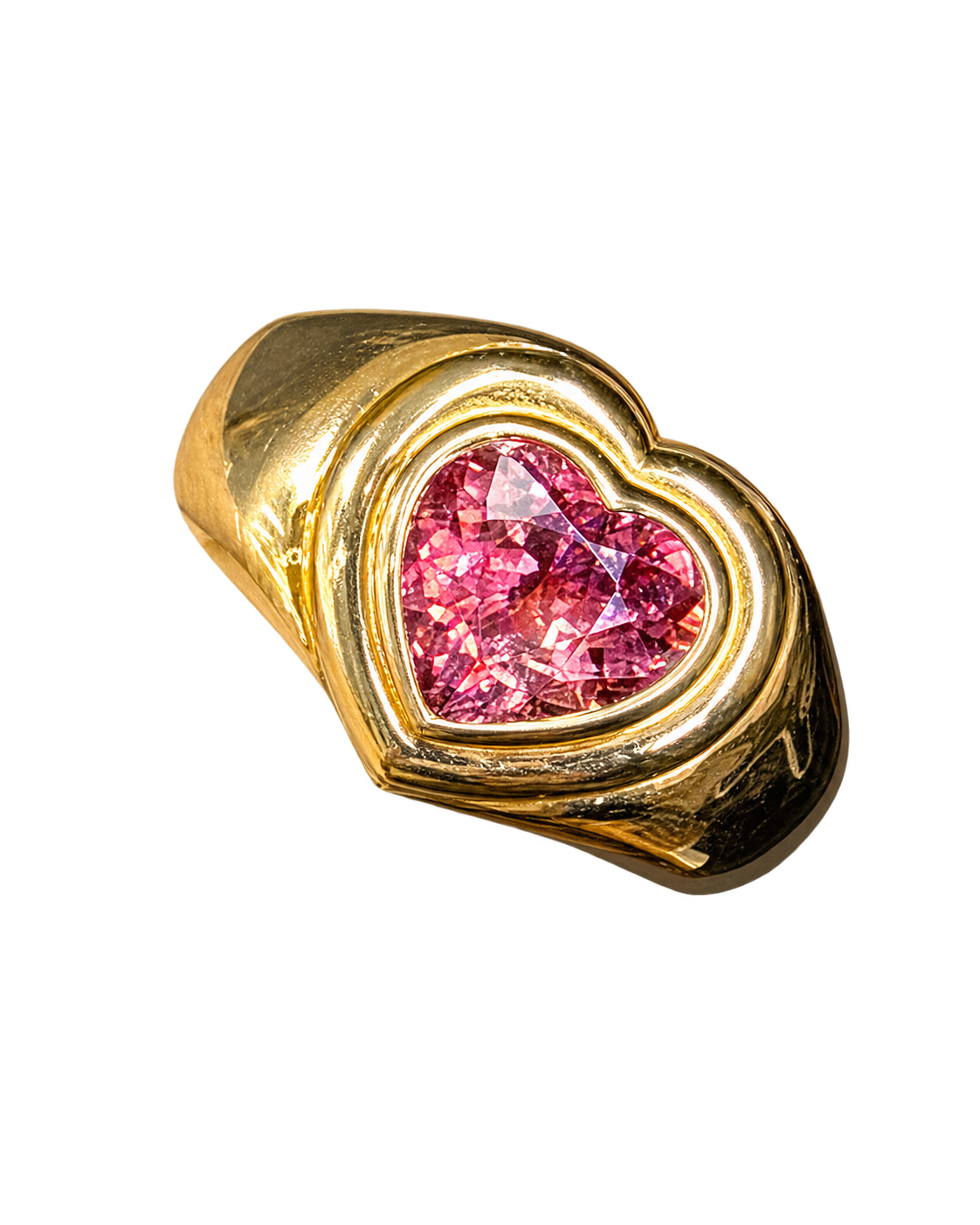 14k Yellow Gold & Pink Tourmaline Vintage Heart Signet Ring