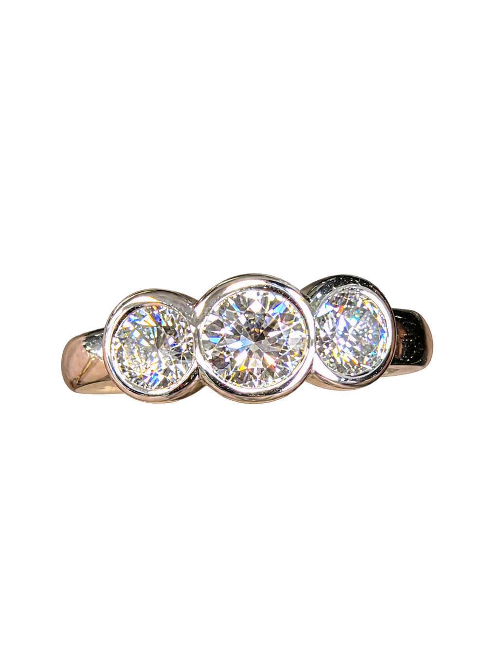 Platinum Three-Stone Diamond Bezel Ring