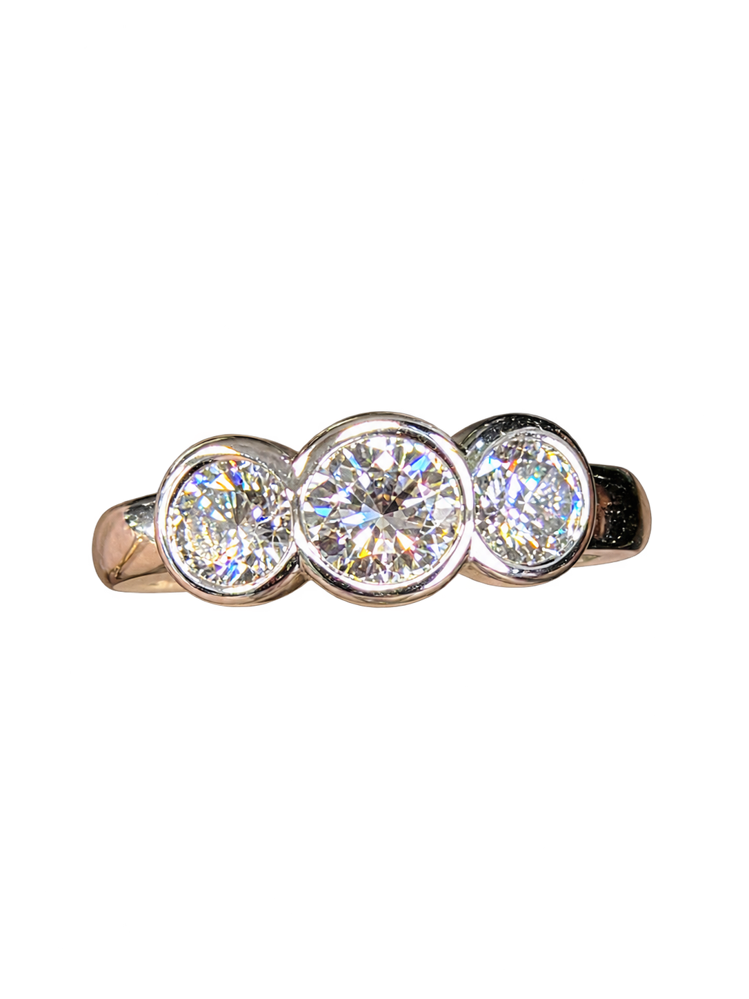 Platinum Three-Stone Diamond Bezel Ring