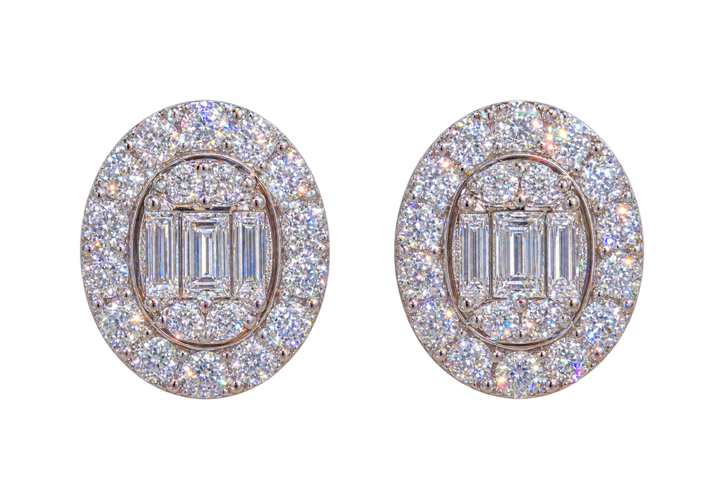 14k White Gold Natural Diamonds Halo Stud Earrings
