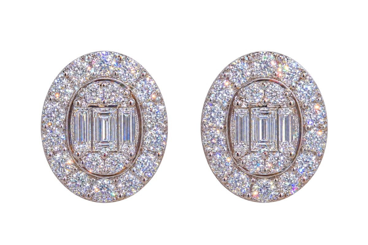 14k White Gold Natural Diamonds Halo Stud Earrings